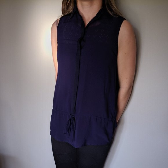 Dark blue chiffon blouse - Picture 1 of 2